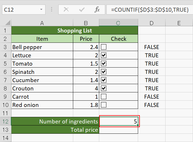 number of checked ingredients