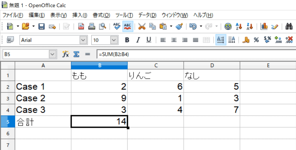 apache-openoffice SUM関数　合計