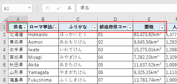 列ラベルの確認