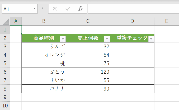 重複しているデータを削除した結果