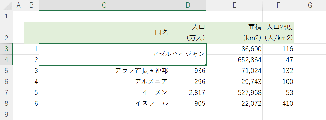 セルを結合できた