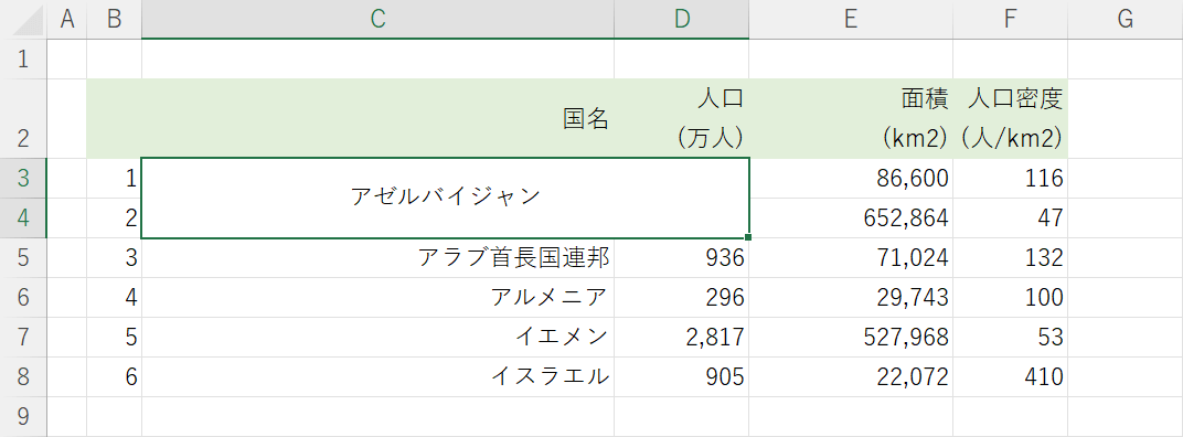 セルを結合して中央揃えできた