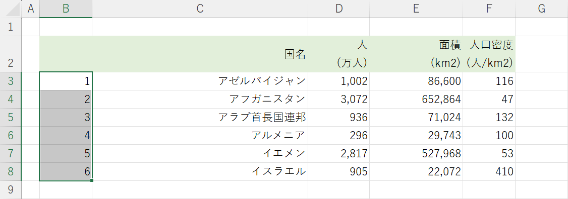 連続データを入力できた