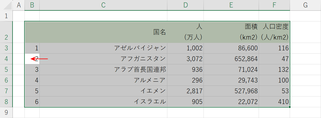 選択範囲で左に移動する