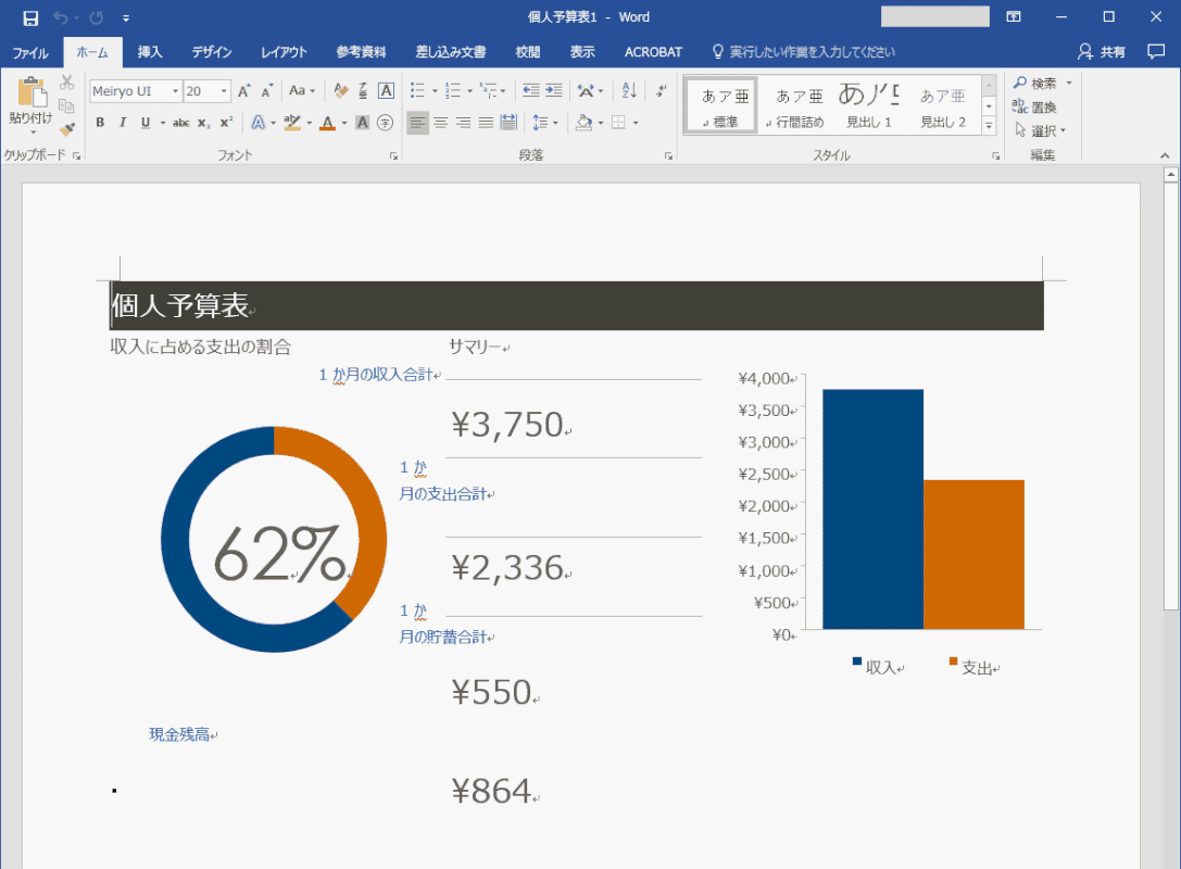 ExcelからPDFに1度変換してからWordに変換した結果