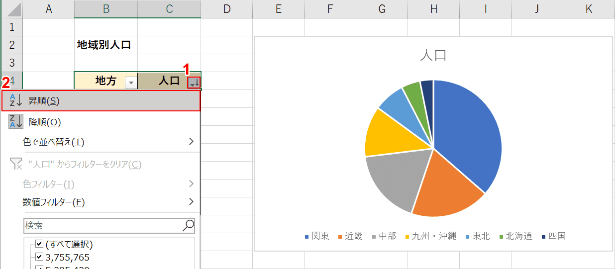 昇順に並び替え