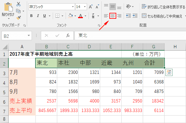 文字の位置の変更