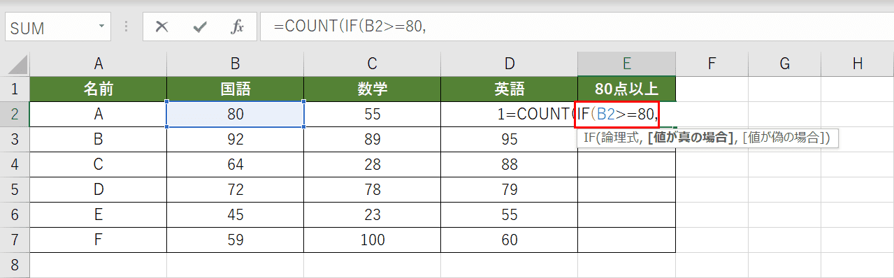 IF関数の入力