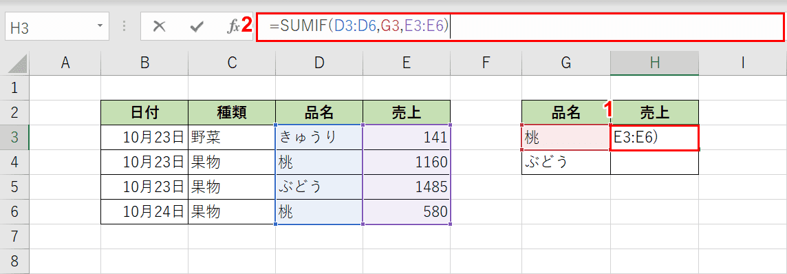 SUMIF関数の入力