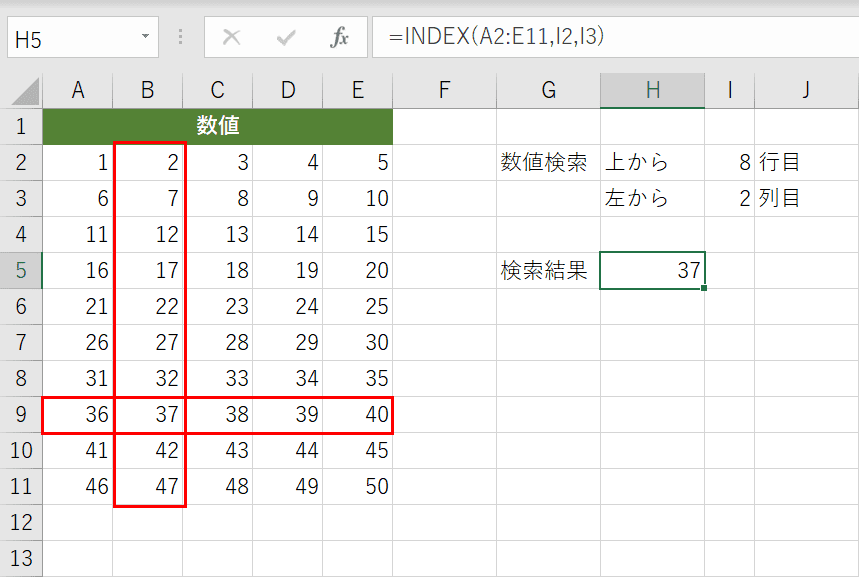 INDEX関数の結果