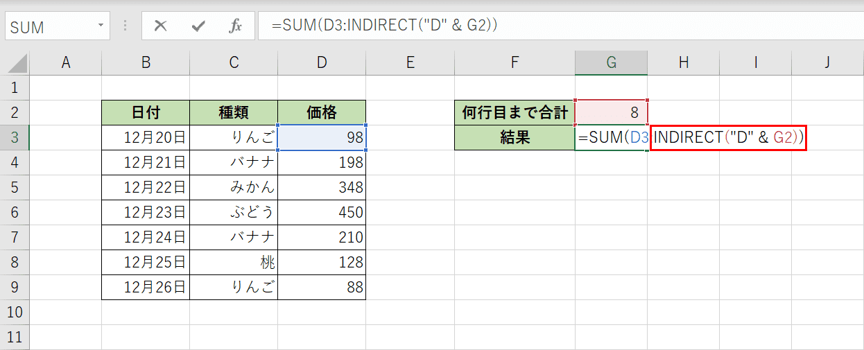 INDIRECT関数の入力