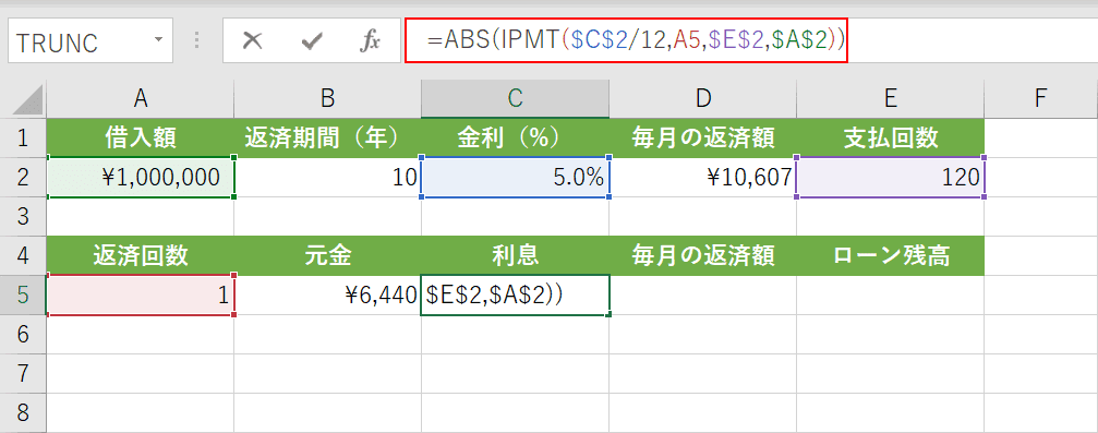 ABS関数の入力