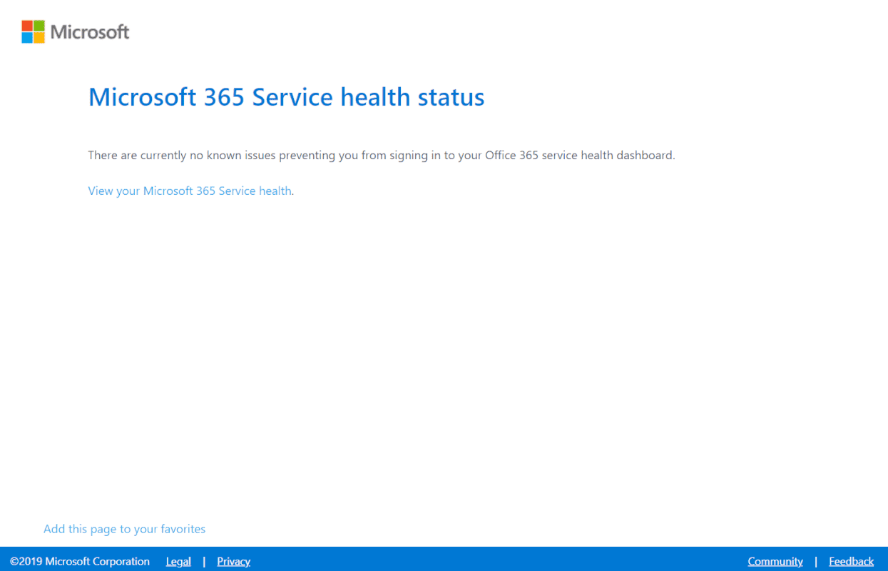 Microsoft 365 Service health status
