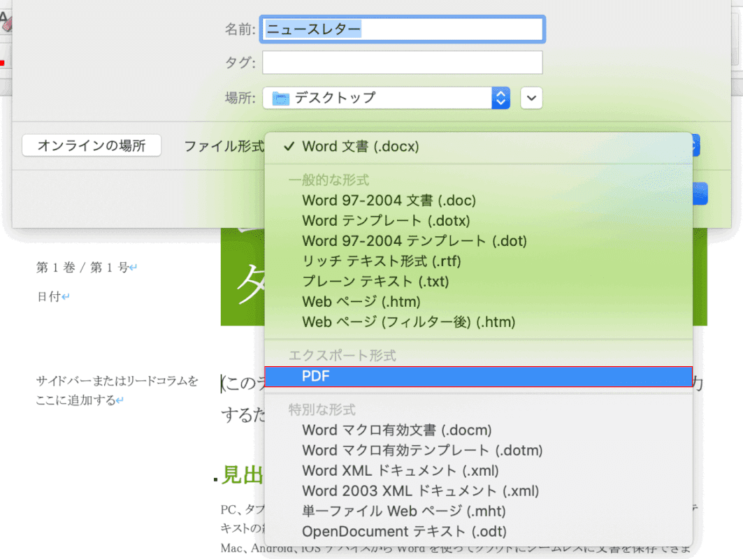 pdf-save mac word　PDF選択