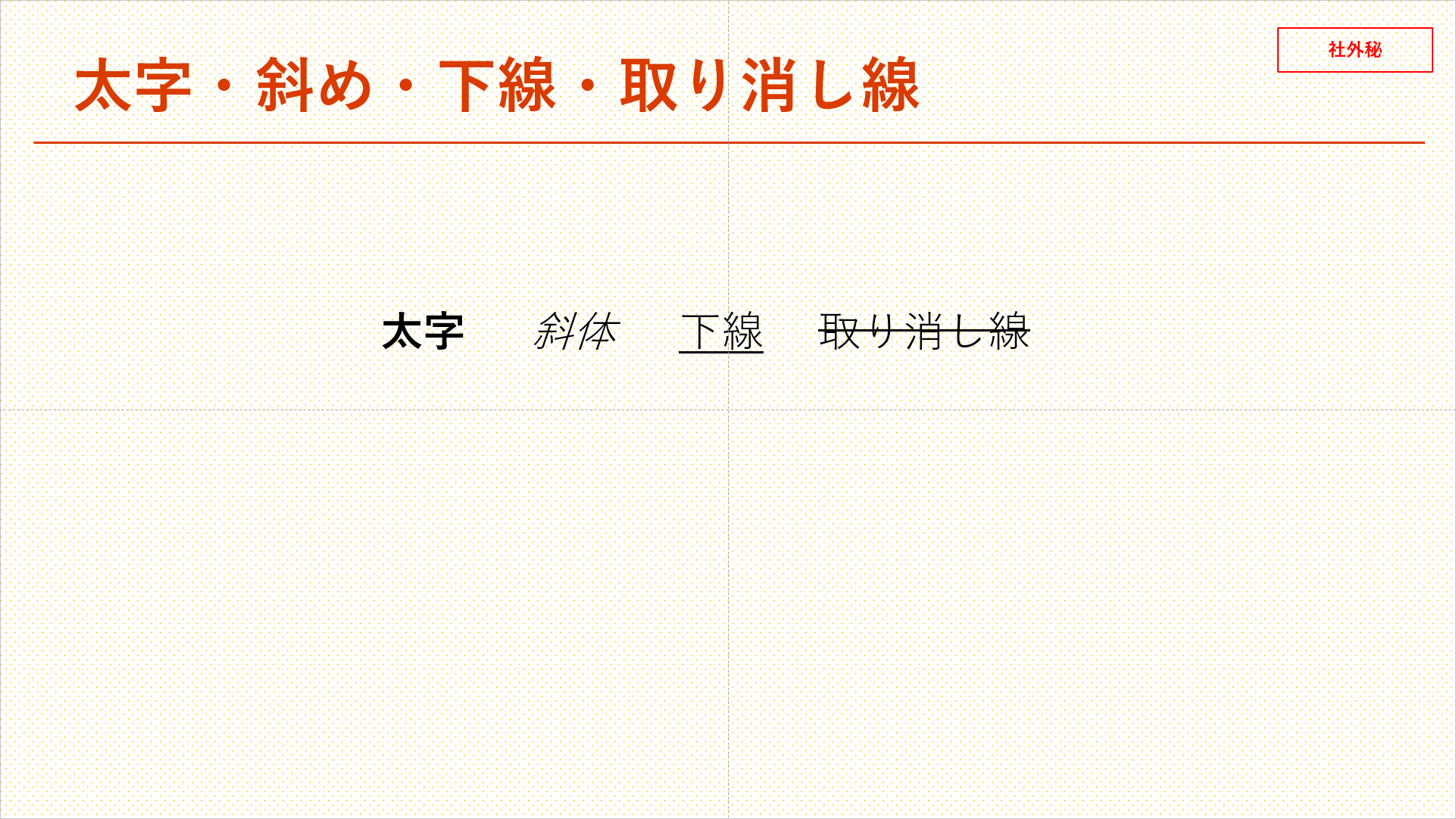 太字、斜め、下線、取り消し線の説明