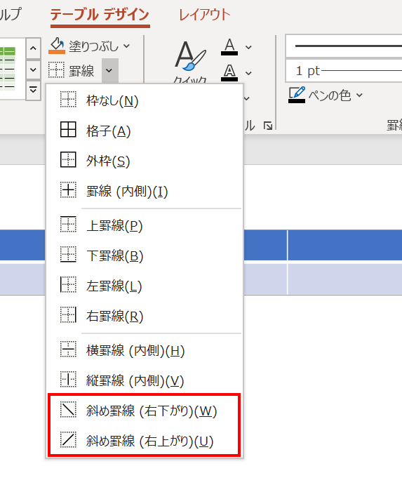 任意の斜線を選択