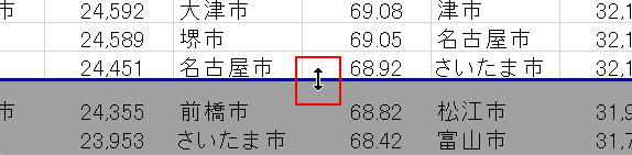青線上でマウスオン