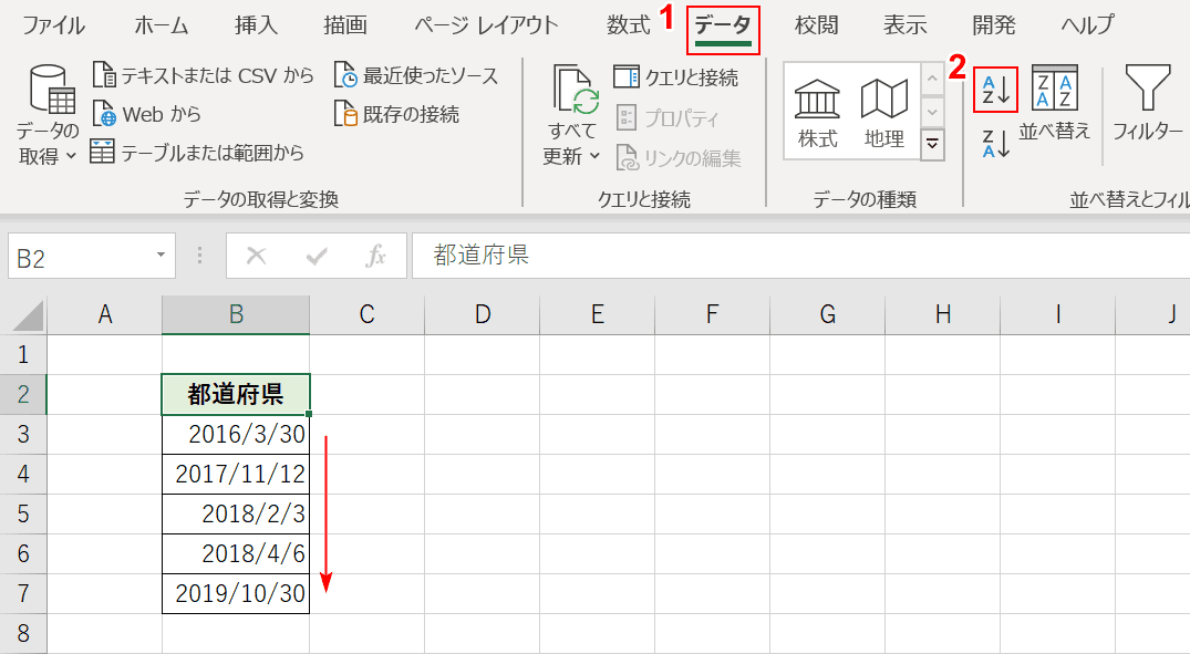 日付の昇順