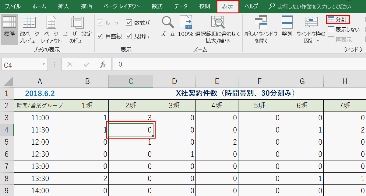 ウィンドウの4分割