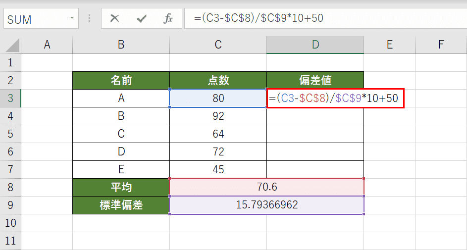 偏差値を求める