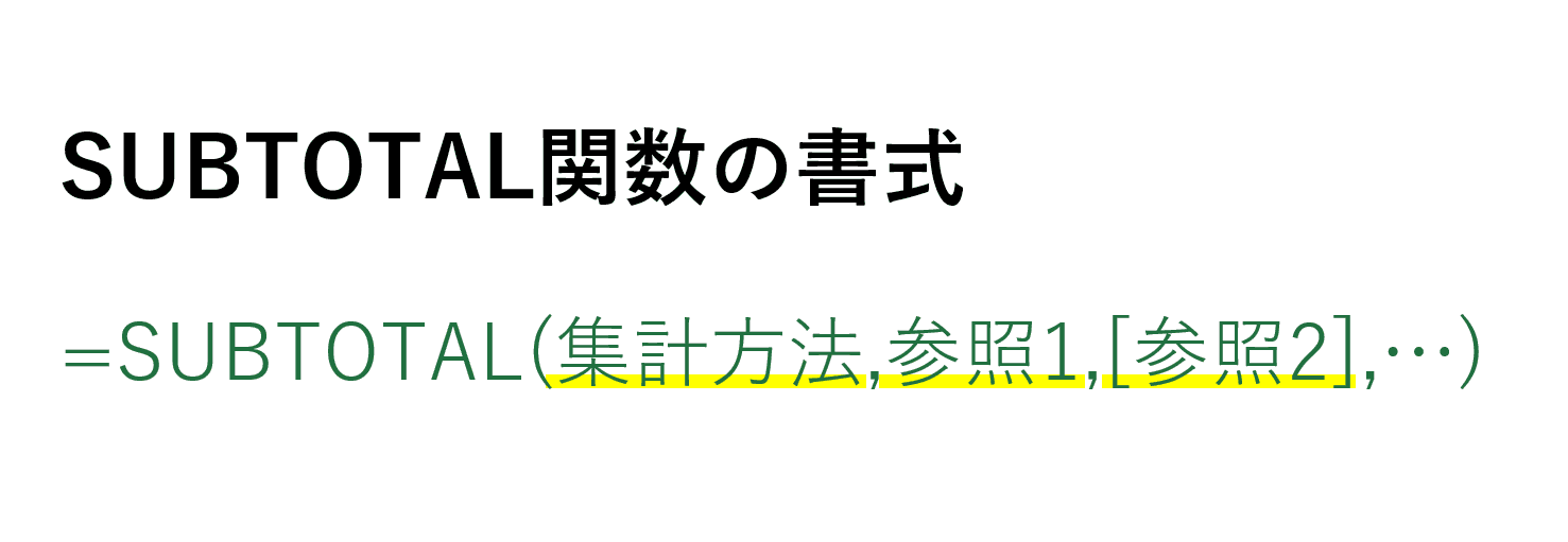 SUBTOTAL関数の書式