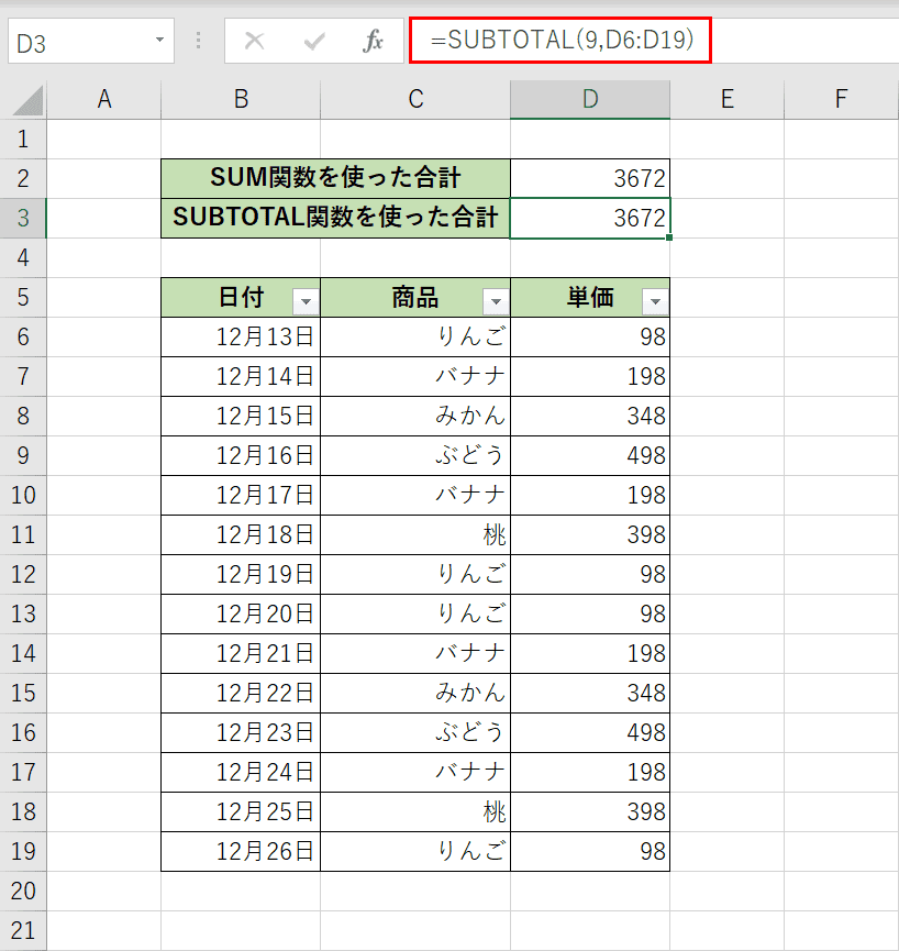 SUBTOTAL関数