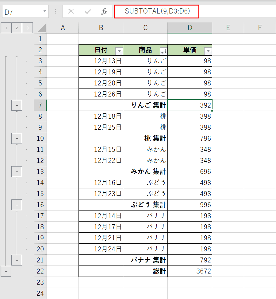 小計がある表