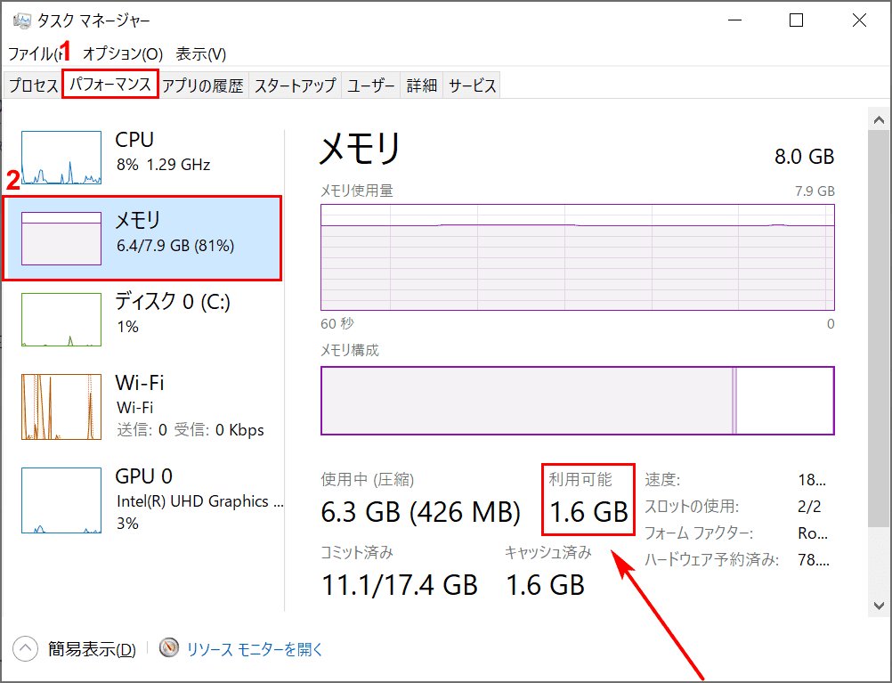 メモリ空き容量