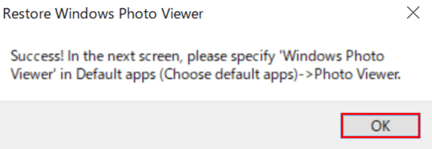 Restore Windows Photo Viewerダイアログボックス