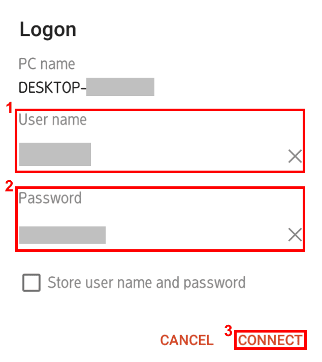ユーザー名とパスワードの入力