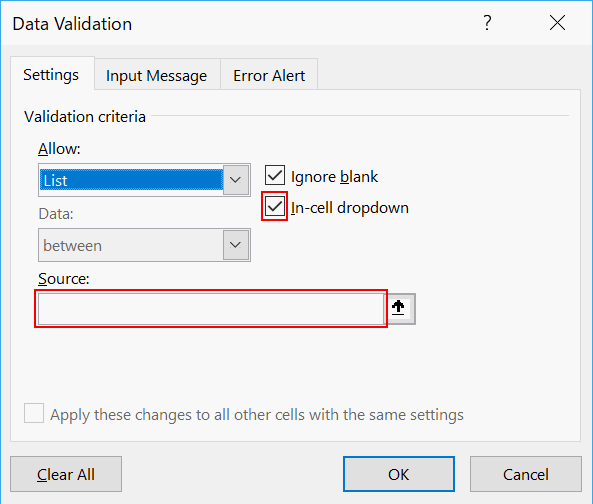 Check In-cell dropdown