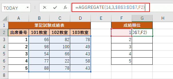 AGGREGATE関数の入力