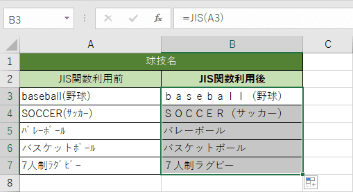 JIS関数の一覧