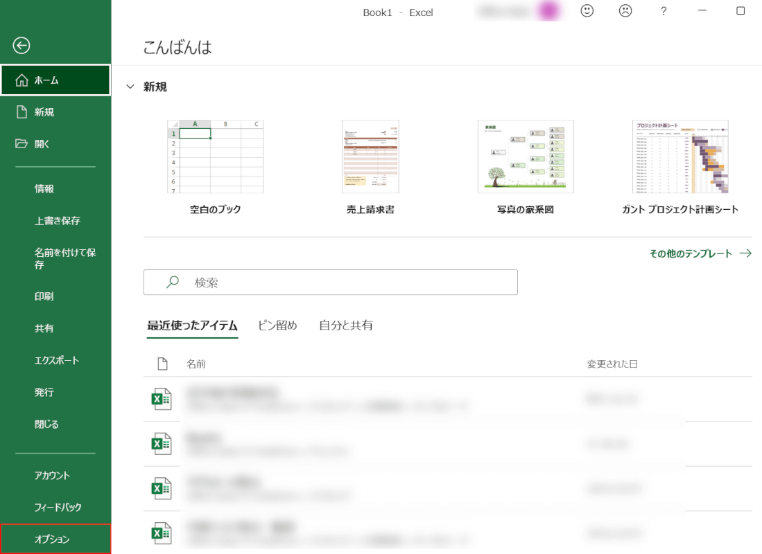 オプションタブを選択