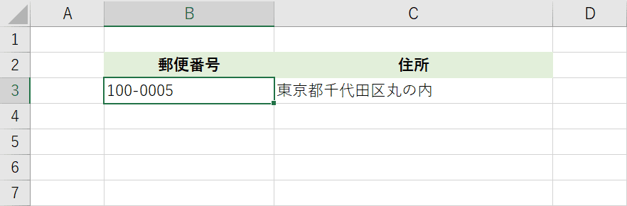 郵便番号の入力結果