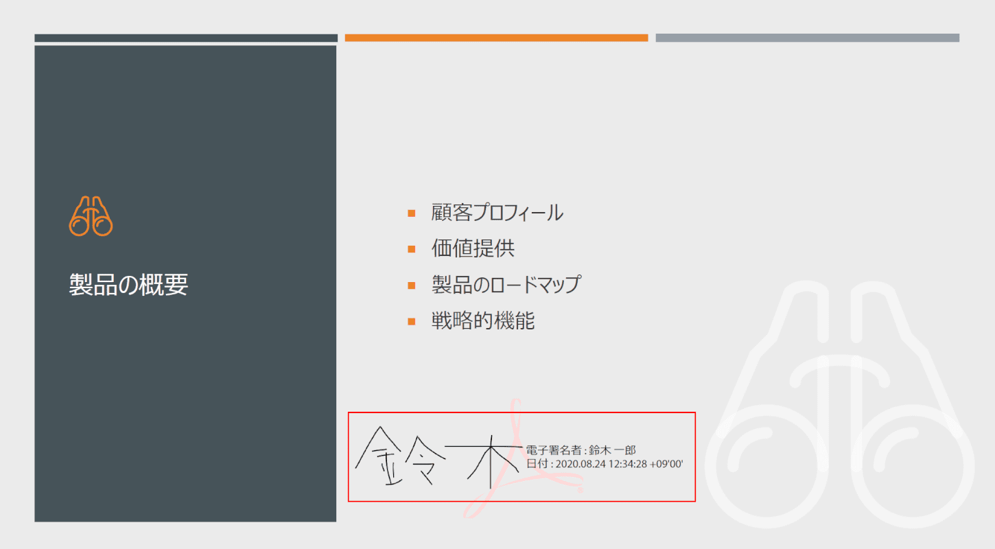 電子署名が入力されている状態