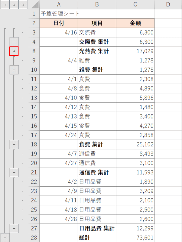 +マークを押す