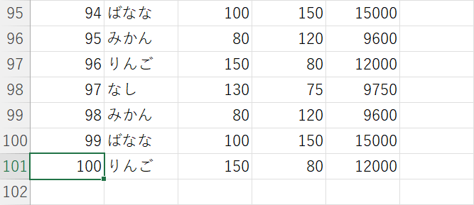 100まで行番号が入力された