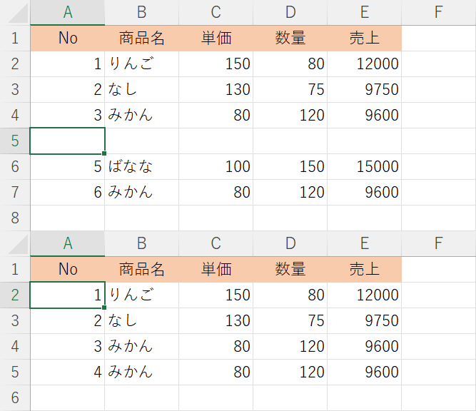 行を挿入/削除すると行番号が変更される