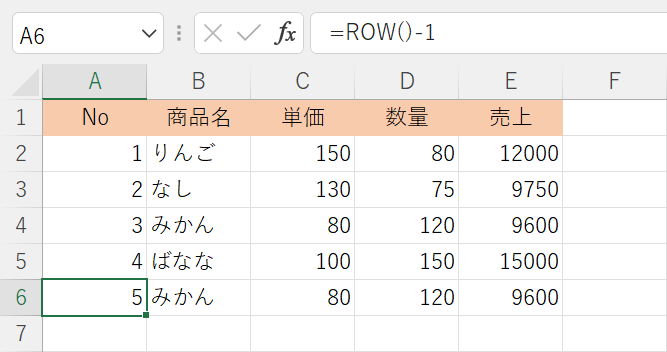 行番号が自動で入力された