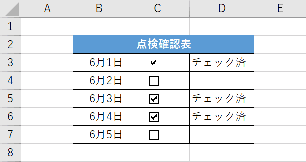 チェックボックスとIF関数を組み合わせた例