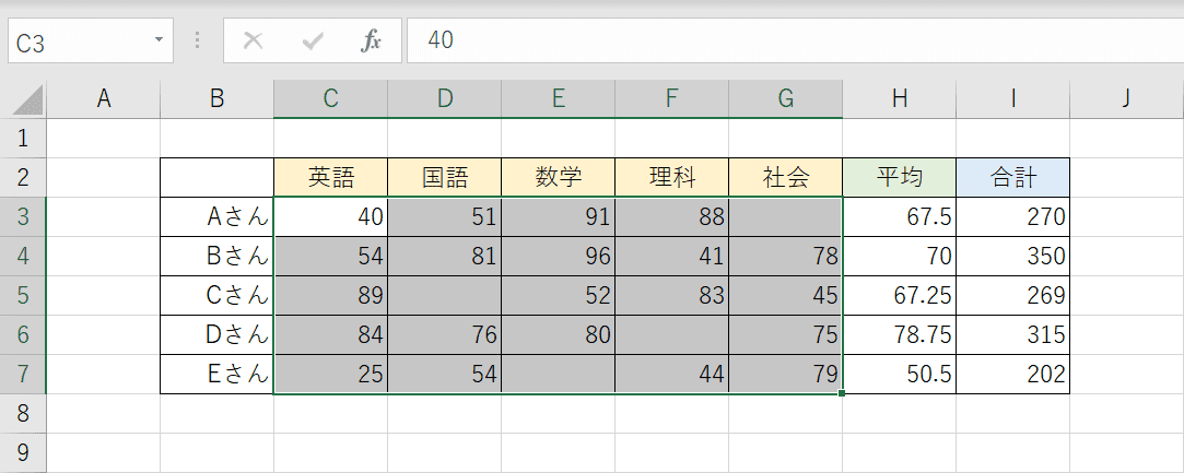 範囲の選択