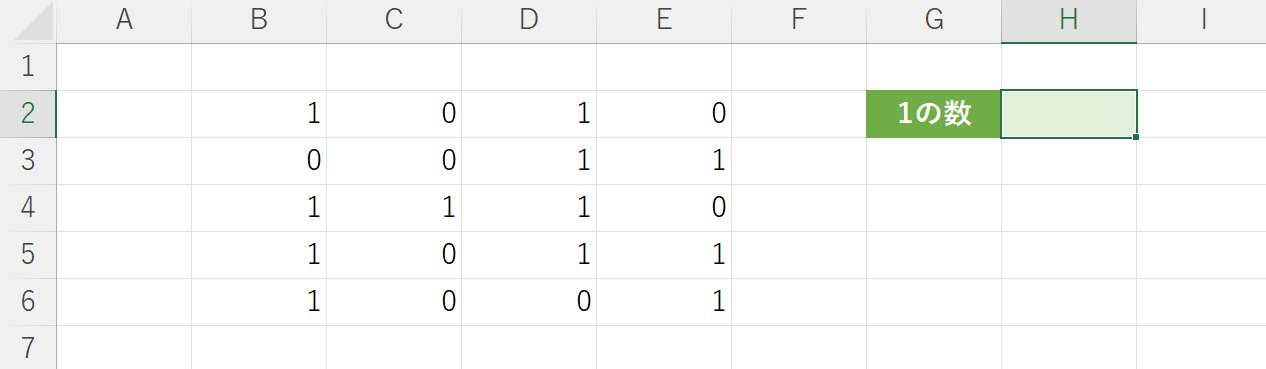 セルに入力された0と1の数