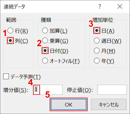 連続データの設定