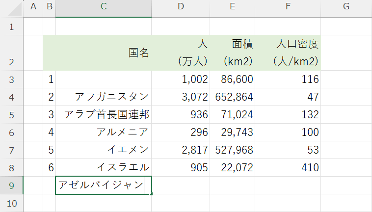 入力セルを確認