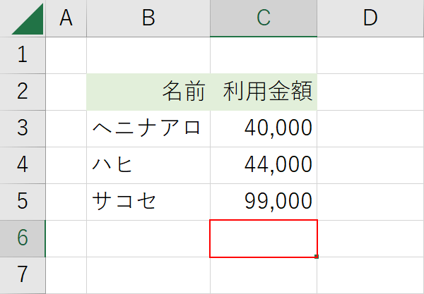 合計を算出するセルを選択