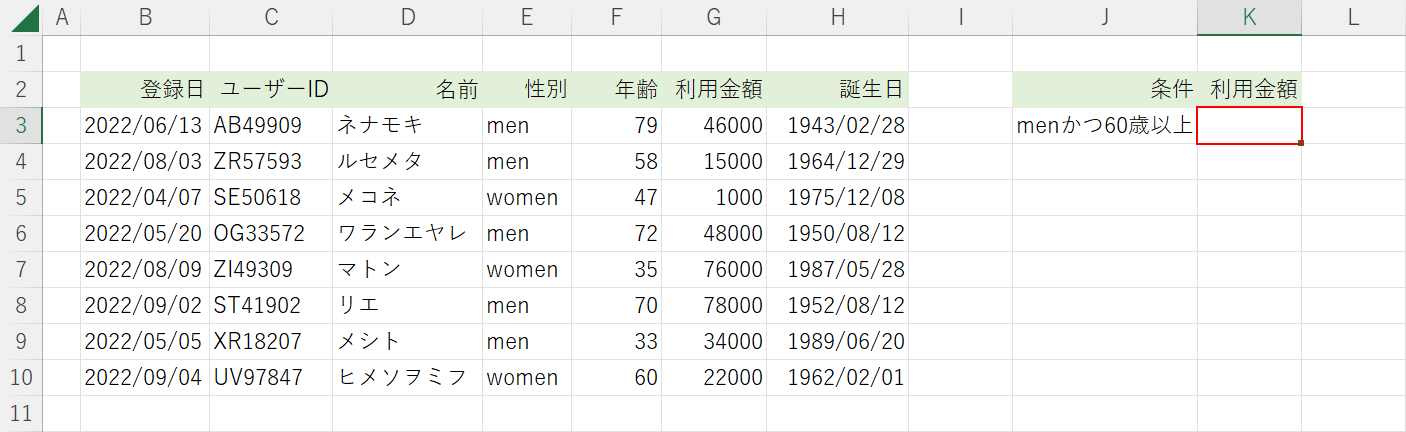 合計を算出するセルを選択