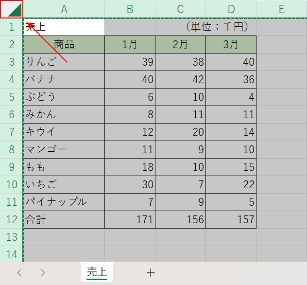 ◢でシート全体を選択できる