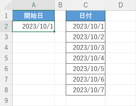 一週間の日付が自動的に入力される