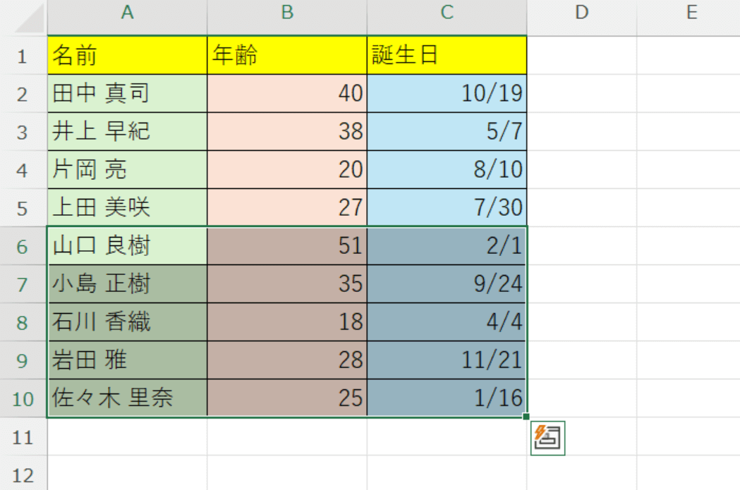 データを範囲選択する